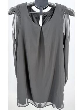 Modern Black Sheer Sleeve Dress Minimalist Style Small